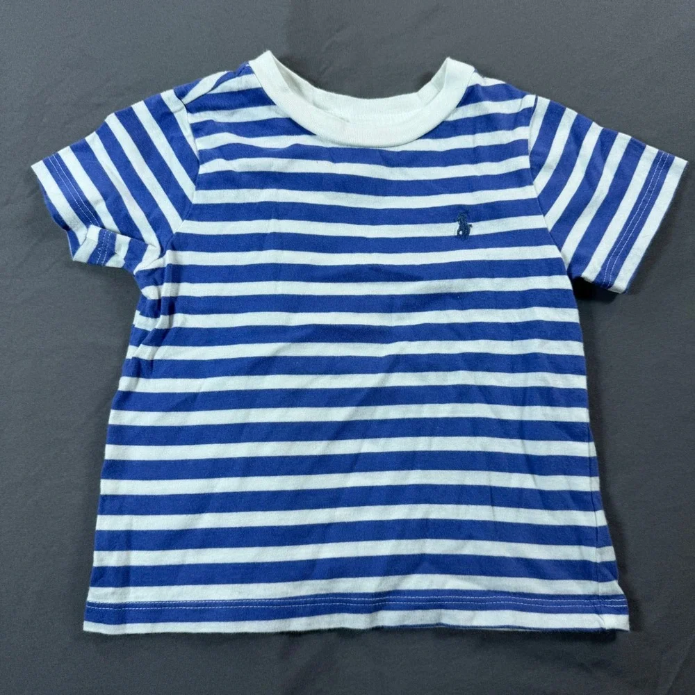 Ralph Lauren Baby Boy 18M Lot 3 Polo Shirts Striped Tee Navy Red Blue White